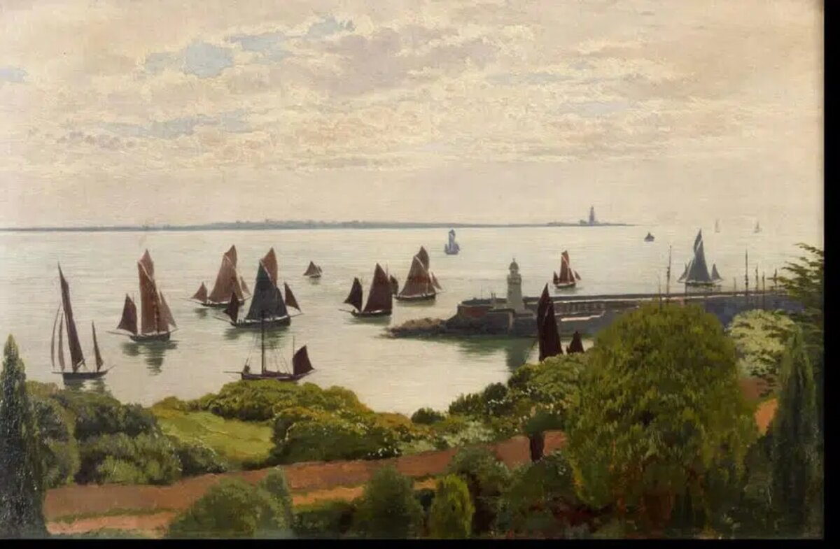 Painting of Dunmore East harbour by William Pye, circa 1900
