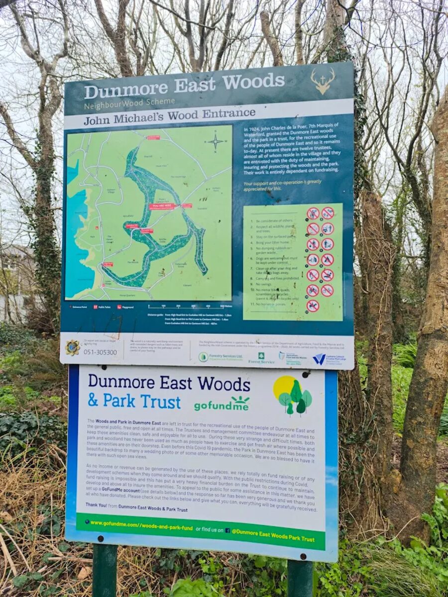 Information sign at the John Michael's Wood entrance to Dunmore East Woods